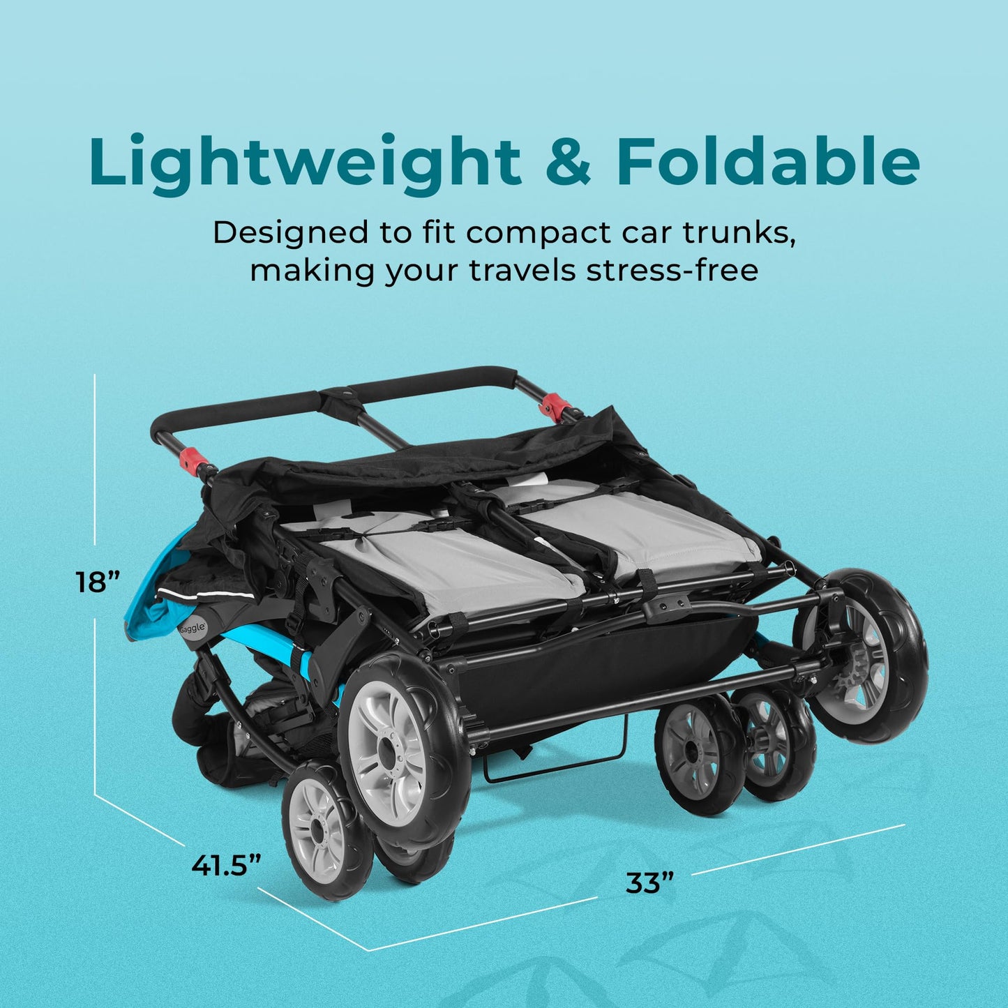 Gaggle by Foundations Compass Quad 4 Seat Stroller | 4-Seat Stroller for Daycare | Oversized UV Blocking Canopy | 5-Point Harness | Easy Loading | Storage Bucket | Black