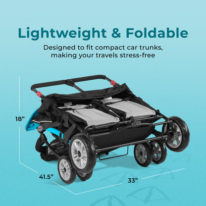 Gaggle by Foundations Compass Quad 4 Seat Stroller | 4-Seat Stroller for Daycare | Oversized UV Blocking Canopy | 5-Point Harness | Easy Loading | Storage Bucket | Black
