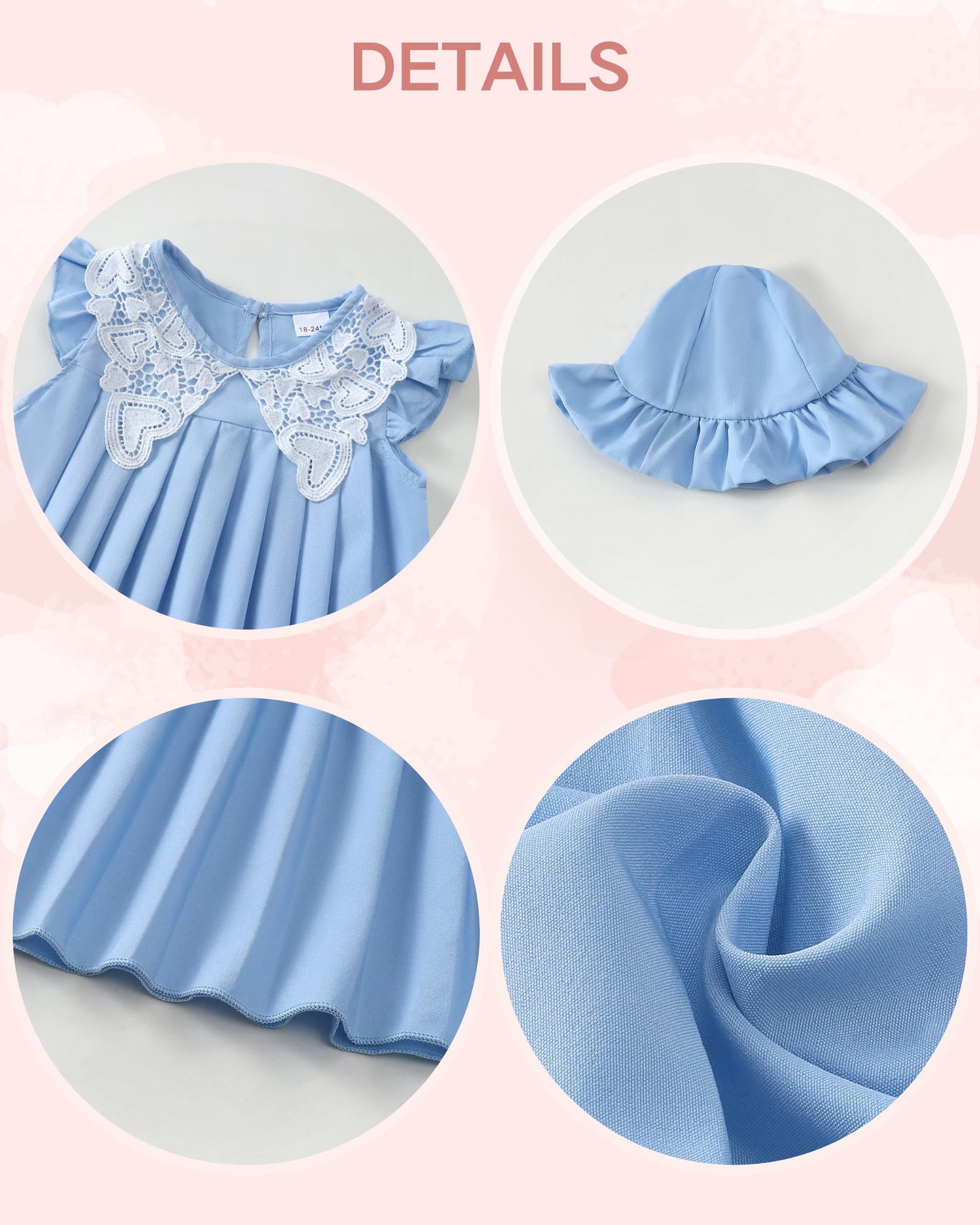 Renotemy Infant Baby Girl Dresses Toddler Girl Clothes Summer Cotton Linen Boho Smocked Sundress Gift for Girls with Hat