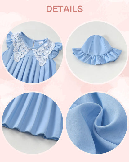 Renotemy Infant Baby Girl Dresses Toddler Girl Clothes Summer Cotton Linen Boho Smocked Sundress Gift for Girls with Hat