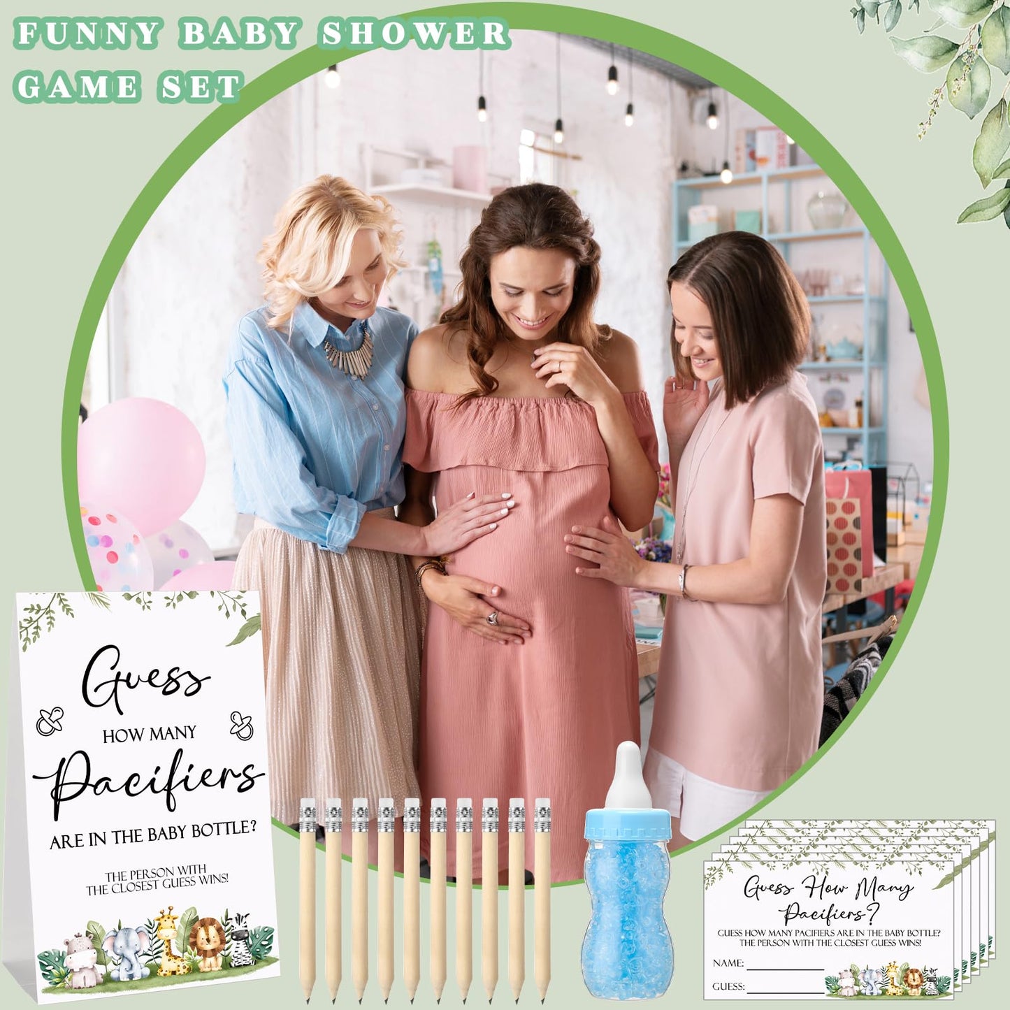 Roowest 512 Pcs Baby Shower Games Guess How Many Pacifiers Sign 100 Small Guessing Games 10 HB Pencils 750ml Milk Bottle 400 Acrylic Pacifiers Decoration for Guest Gender Reveal(Pink,Bear)
