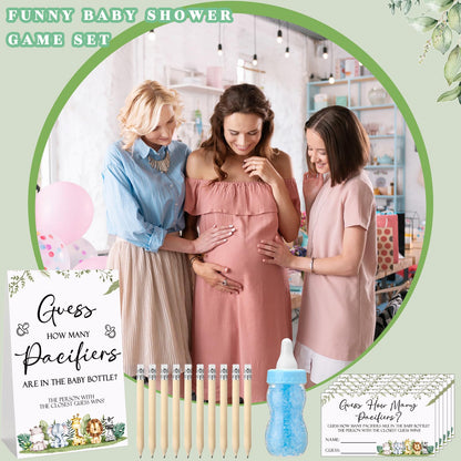 Roowest 512 Pcs Baby Shower Games Guess How Many Pacifiers Sign 100 Small Guessing Games 10 HB Pencils 750ml Milk Bottle 400 Acrylic Pacifiers Decoration for Guest Gender Reveal(Pink,Bear)