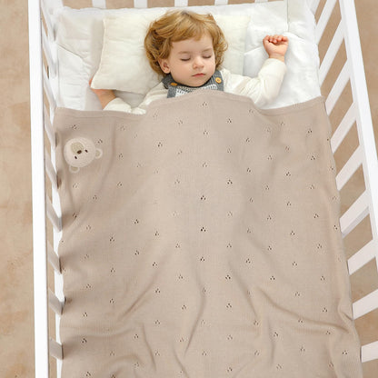 mimixiong Organic Cotton Baby Blanket Neutral Knitted Soft Crib Nursery Swaddling Receiving Blankets for Newborn Baby Boy Girl 40x30 Inch (Oatmeal)
