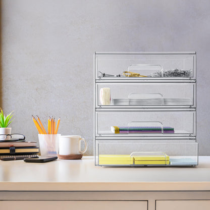 Sorbus Acrylic Storage Containers - 2 Pack, Stackable Storage Bins Set for Bathroom Organization - Clear Acrylic Drawer Organizers - Makeup Case Pull-Out Drawers (7.6’’ and 4.4’’ Tall)