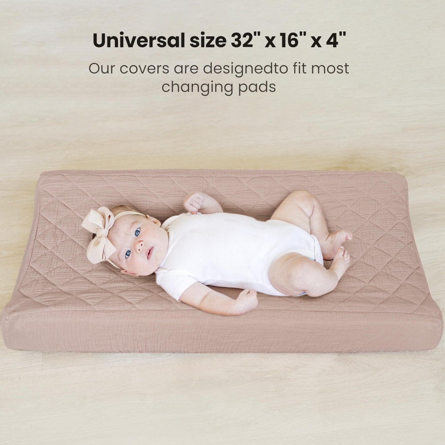 Konssy Waterproof Muslin Changing Pad Cover 2 Pack, Quilted Cotton Fitted Diaper Chang Table Cover, Soft Changing Pad Sheets for Girls Boys (Blossom,Pink)