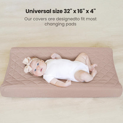 Konssy Waterproof Muslin Changing Pad Cover 2 Pack, Quilted Cotton Fitted Diaper Chang Table Cover, Soft Changing Pad Sheets for Girls Boys (Blossom,Pink)
