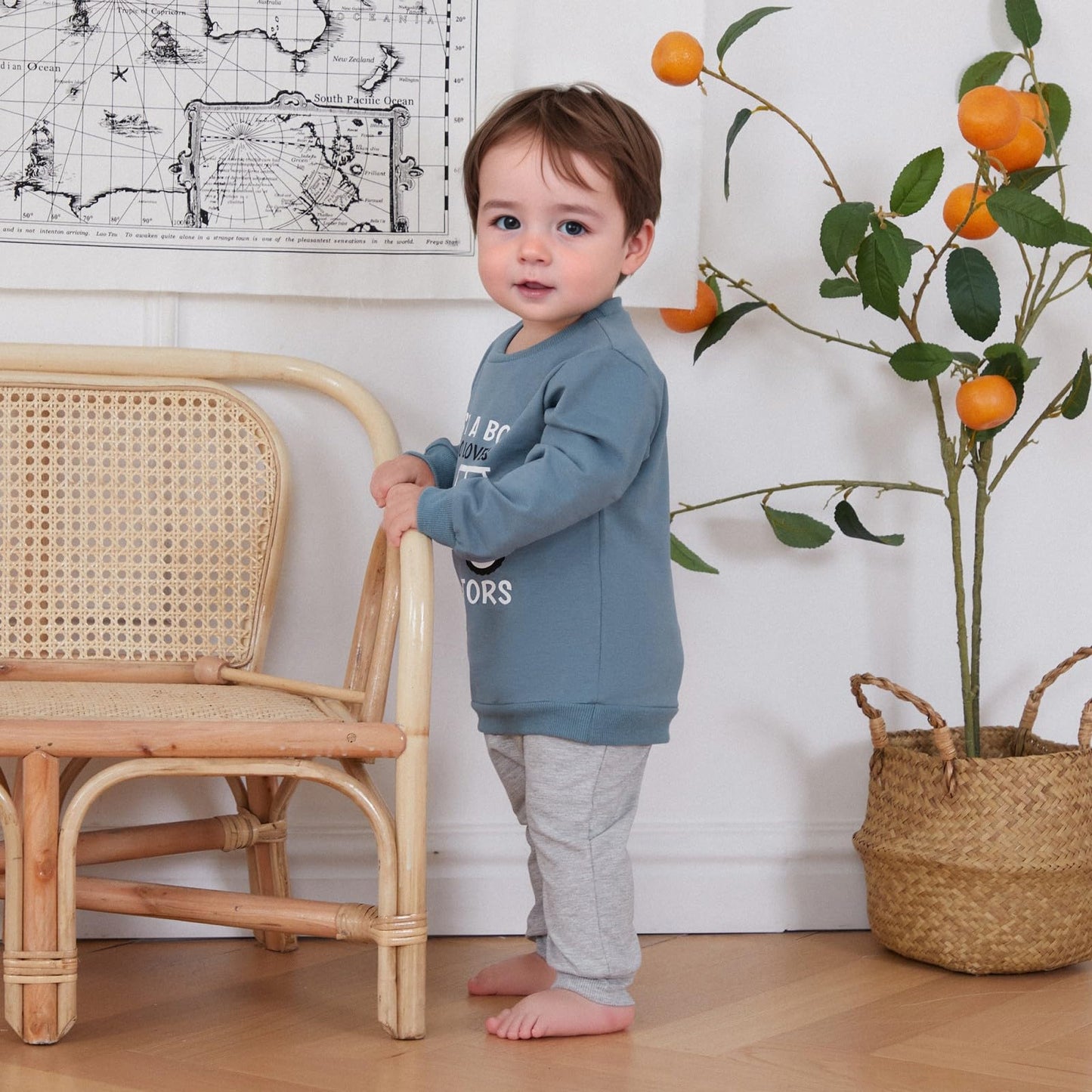 Toddler Baby Boy Fall Winter Outfits Tractor Print Long Sleeve Sweatshirt Pants Set Kids Sweatsuit Clothes
