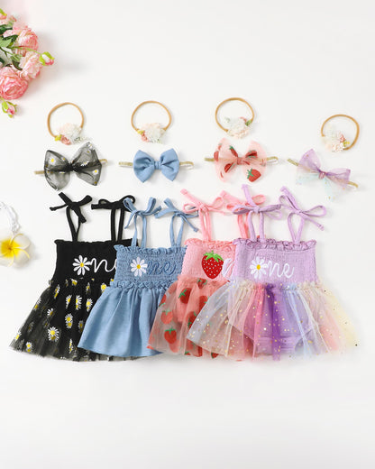 Renotemy Baby Girl Tulle Dress Sleeveless Romper Smocked Halter 1st Birthday Clothes Cake Smash Outfits with Flower Headband