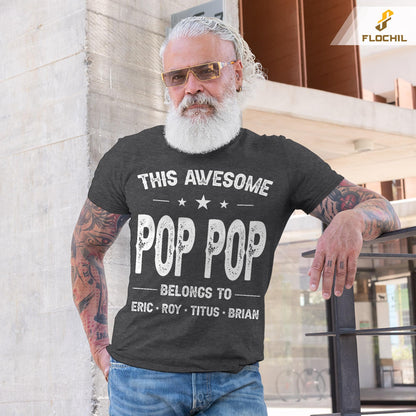 FLOCHIL Personalized Dad Shirt for Men, Custom Dad Shirt with Kids Names, Customized Fathers Day T Shirt, Gifts for Dad