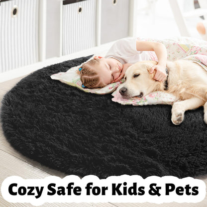 Pink Round Area Rugs 6Ft for Bedroom Living Room, Big Fluffy Shag Circle Rug for Kids Playroom, Cute Preppy Room Decor for Teen Girls, Cozy Fuzzy Furry Plush Carpets for Baby Nursery, Dorm, Classroom
