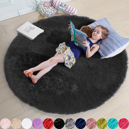 Pink Round Area Rugs 6Ft for Bedroom Living Room, Big Fluffy Shag Circle Rug for Kids Playroom, Cute Preppy Room Decor for Teen Girls, Cozy Fuzzy Furry Plush Carpets for Baby Nursery, Dorm, Classroom