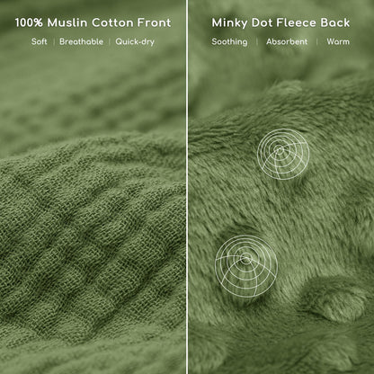 Baby Bath Towels for Newborn 100% Muslin Cotton and Minky Dot Fabric Neutral Hooded Baby Towels Set 2 Pack for Boys Girls Ultra Soft and Absorbent 30 x 30 Inch Green & Plant