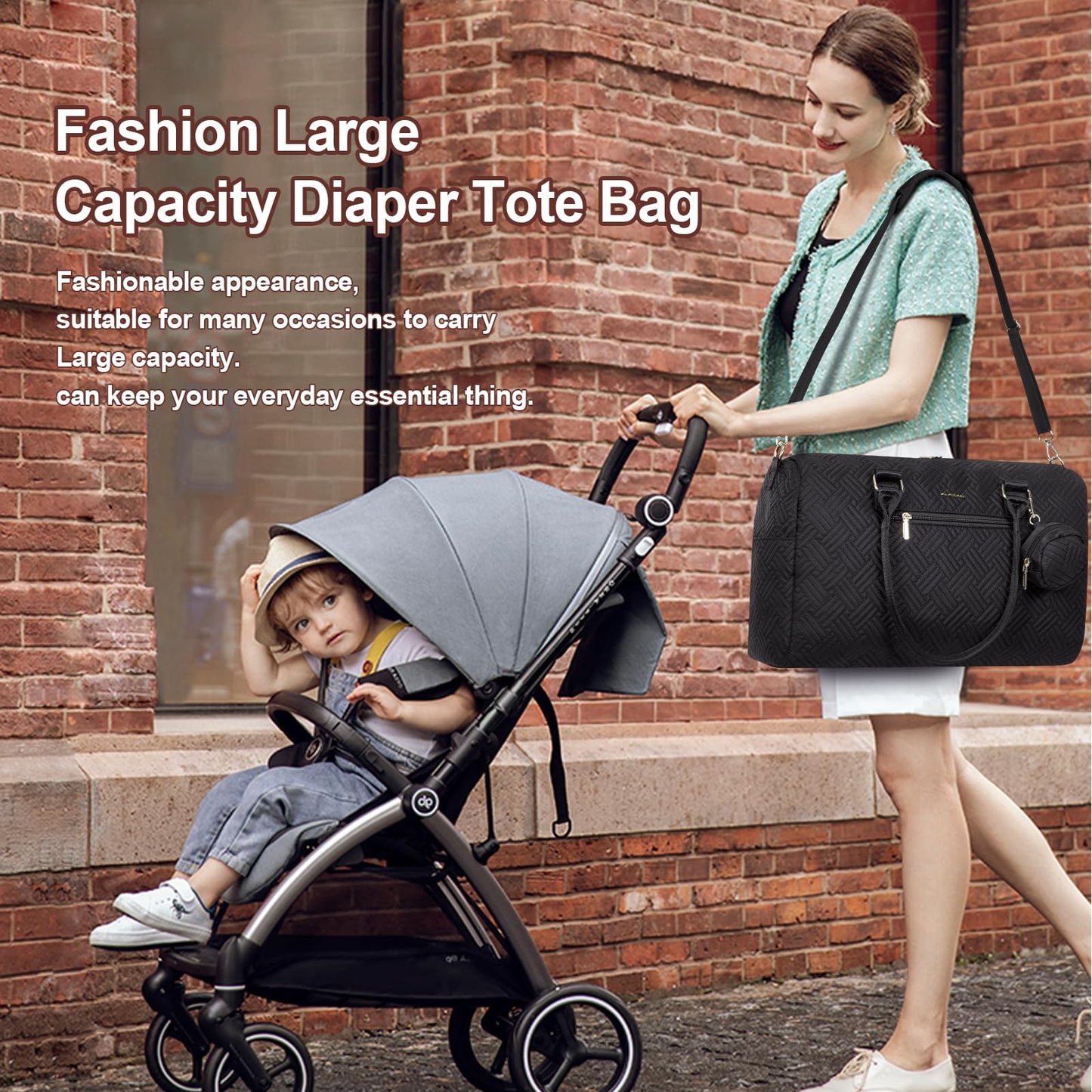 LOVEVOOK Diaper Bag Tote with Pacifier Case and Changing Pad, Large Capacity Mommy Bag for Hospital and Weekender Travel, Functional Baby Bag Newborn Baby Essential, Black