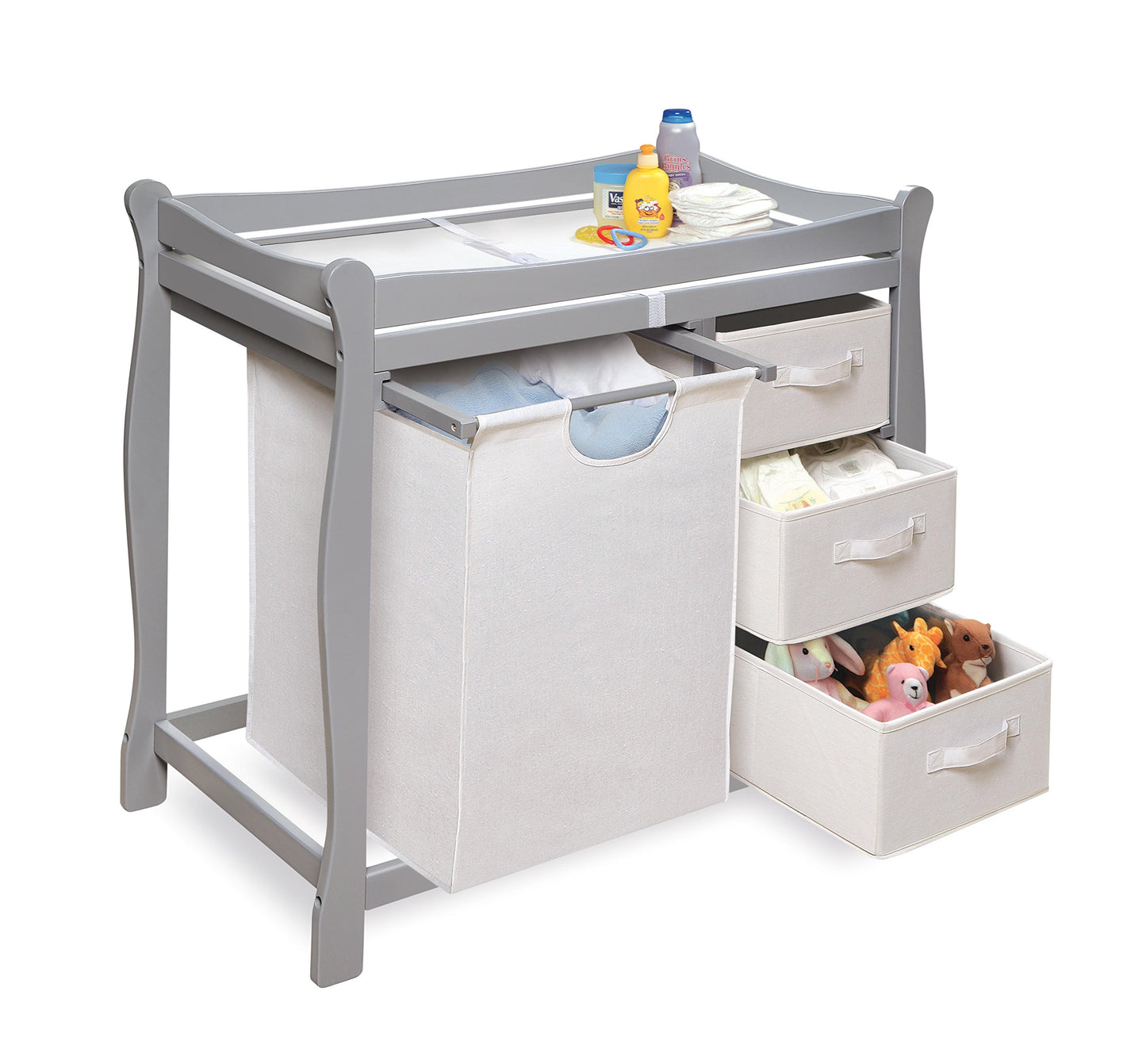 Badger Basket Sleigh Style Baby Changing Table with Laundry Hamper and 3 Storage Drawers - Espresso