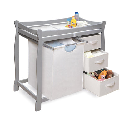 Badger Basket Sleigh Style Baby Changing Table with Laundry Hamper and 3 Storage Drawers - Espresso