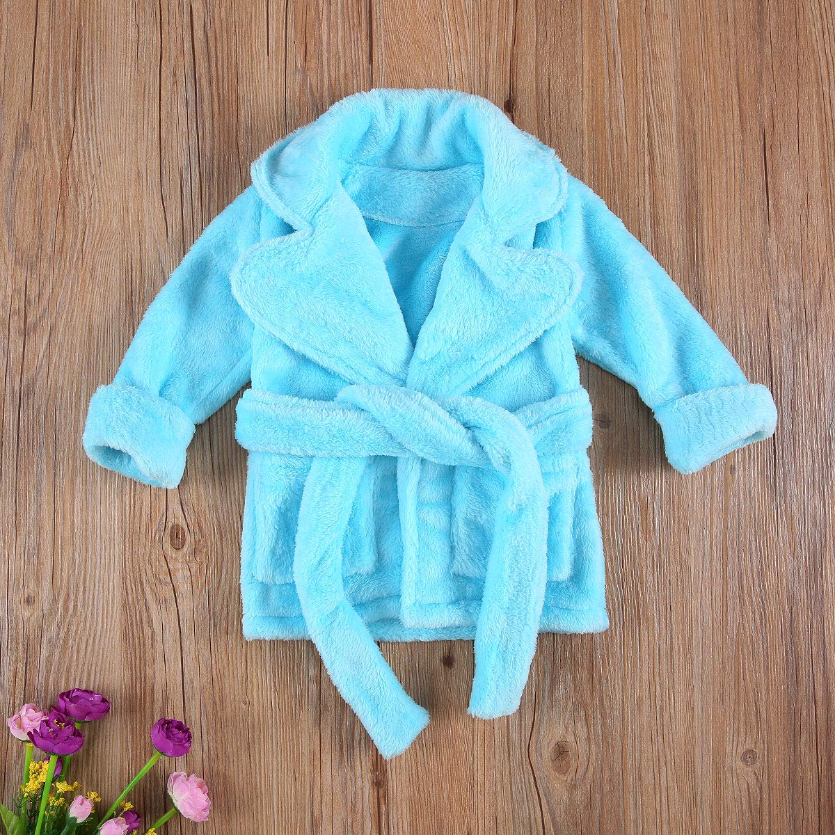 Qiylii Unisex Baby Plush Bathrobe Plain Kimono Gown Newborn Toddler Girls Boys Towel Robe Nightwear Clothes