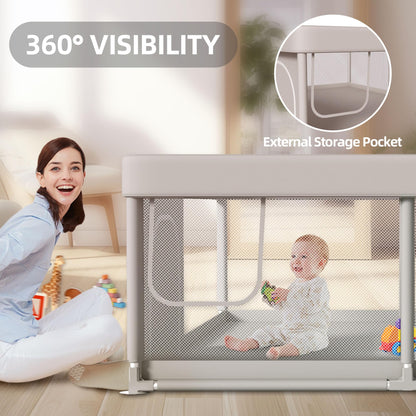 Baby Playpen 50x50 Inch, Play Pens for Babies and Toddlers Baby Fence Baby Play Yards for Indoor & Outdoor with Breathable Mesh Anti-Fall Playpen