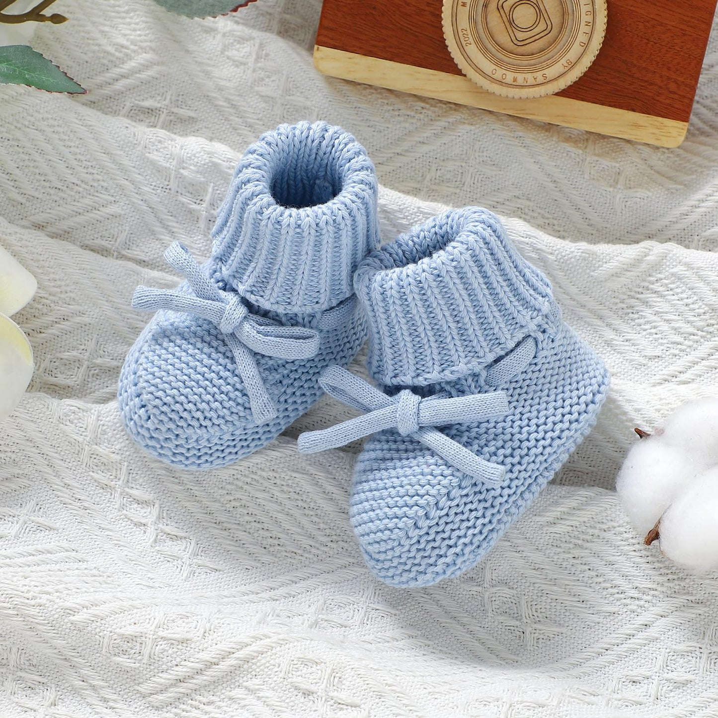 Hadetoto Baby Booties Newborn First Walkers Cozy Shoes Warm Knit Soft Booties for Toddler Infant Boy Girl