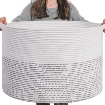 INDRESSME XXXLarge Cotton Rope Basket 21.7" x 21.7" x 13.8" Woven Baby Laundry Blanket Basket Toy Baskets with Handle Storage Comforter Cushions Thread Laundry Hamper