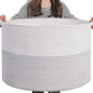 INDRESSME XXXLarge Cotton Rope Basket 21.7" x 21.7" x 13.8" Woven Baby Laundry Blanket Basket Toy Baskets with Handle Storage Comforter Cushions Thread Laundry Hamper
