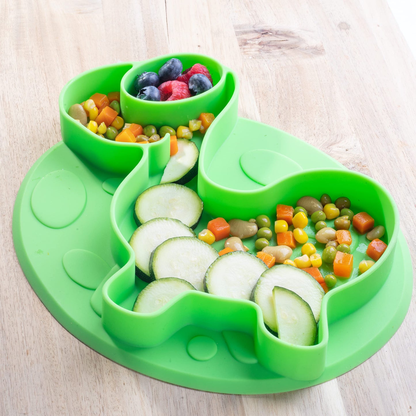 Animal Silicone Compartment Plates- 3 PK Lion, Monkey, Elephant- Large Divided Sections for Easy Grabbing Baby Food Training, Non-Slip Unbreakable Material, Flexible Shapes for Toddlers, Kids-BPA Free