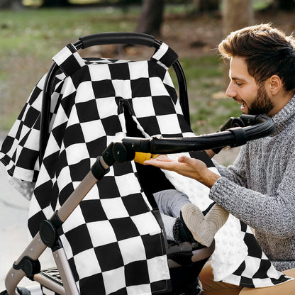 DILIMI Baby Car Seat Cover, Minky Warm Car Seat Covers for Babies, Peekaboo Opening Infant Car Seat Cover, Nursing Cover Carseat Canopy, Black Checkered