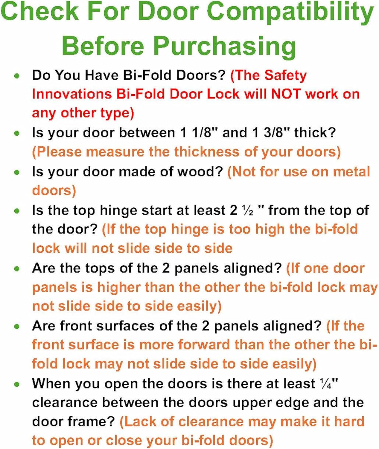 (2- Pack) - Safety Innovations Bi-fold Door Lock - Closet Protection Child and Pet Proof Bi-fold Door Lock - Tool-Free Installation - Unbreakable Clear Polycarbonate - for 1 3/8" Thick Wood Doors