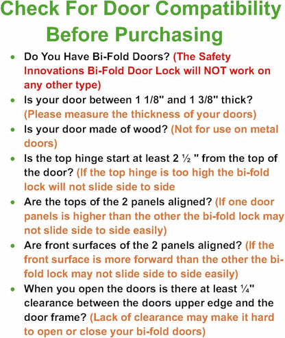 (2- Pack) - Safety Innovations Bi-fold Door Lock - Closet Protection Child and Pet Proof Bi-fold Door Lock - Tool-Free Installation - Unbreakable Clear Polycarbonate - for 1 3/8" Thick Wood Doors