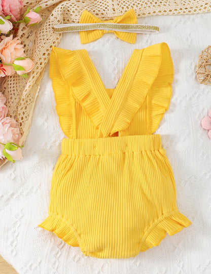 Fullfamous Baby Girl Ruffled Jumpsuit and Headband Set