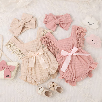 Douhoow Infant Baby Girl Plaid Romper Baby Short Sleeve Pleated Romper Bodysuit Summer Spring Outfits