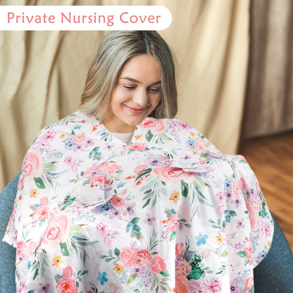 Baby Car Seat Cover, Peekaboo Opening Spring Car Seat Canopy for Baby Girls Boys, Mom Nursing Breastfeeding Covers, Blanket for Infant, Pink Watercolor Flower