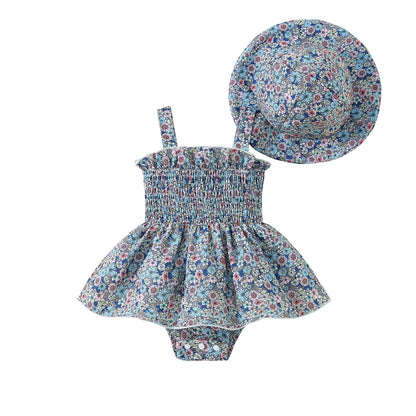 Toddler Baby Girl Summer Clothes Halter Floral Romper Dress Backless Outfits with Hat