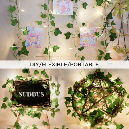 suddus Vine with Fairy Lights Battery Operated, 33ft 100 LED Ivy String Lights with Remote, Leaf Lights for Bedroom, Room, Wall, Garden, Party, Wedding Decor (Warm White)