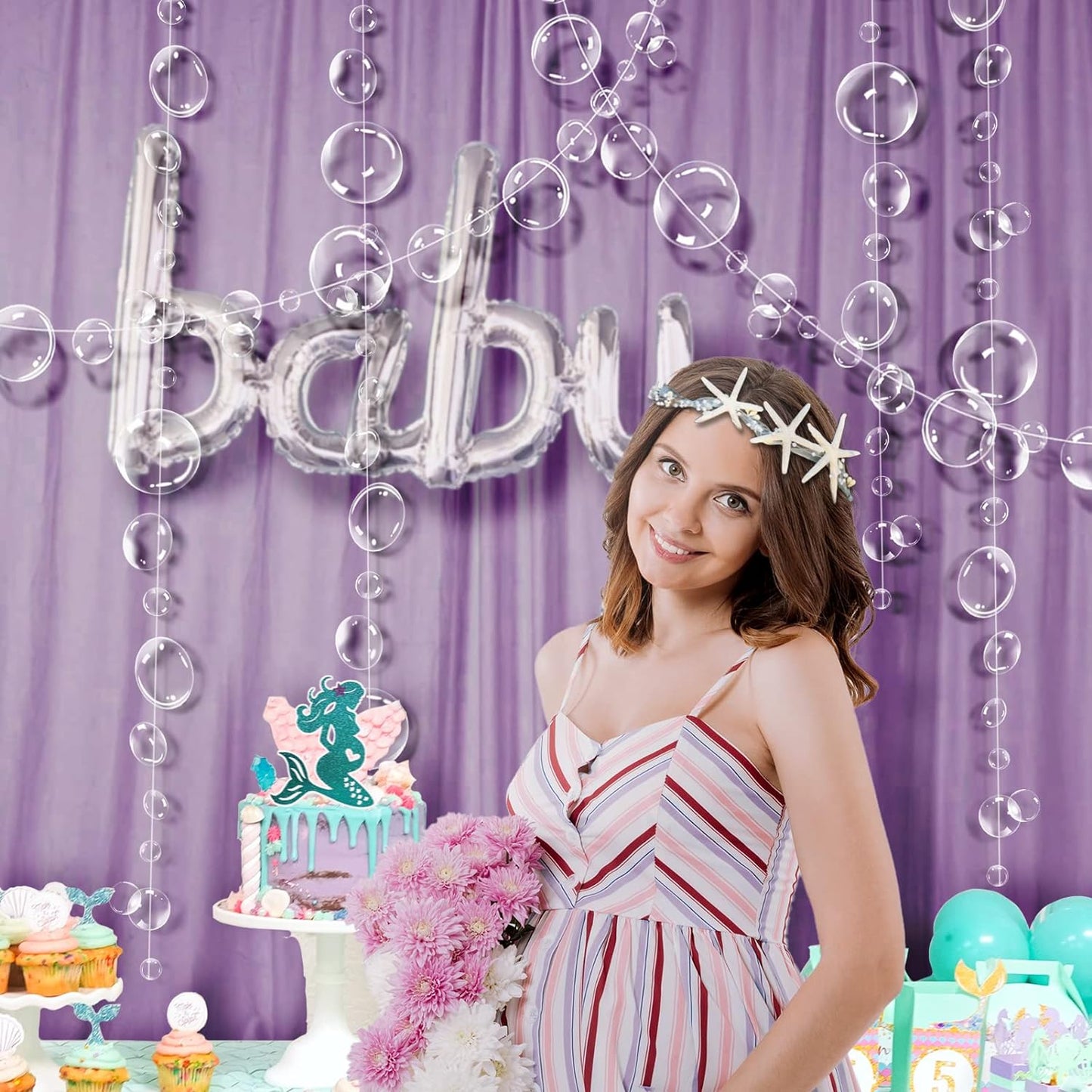 Decor365 Under The Sea Party Decorations White Bubble Garlands Little Mermaid Birthday Decoration Bday Hanging Streamer Beach Banner Underwater Backdrop Kids Ocean Party Supplies