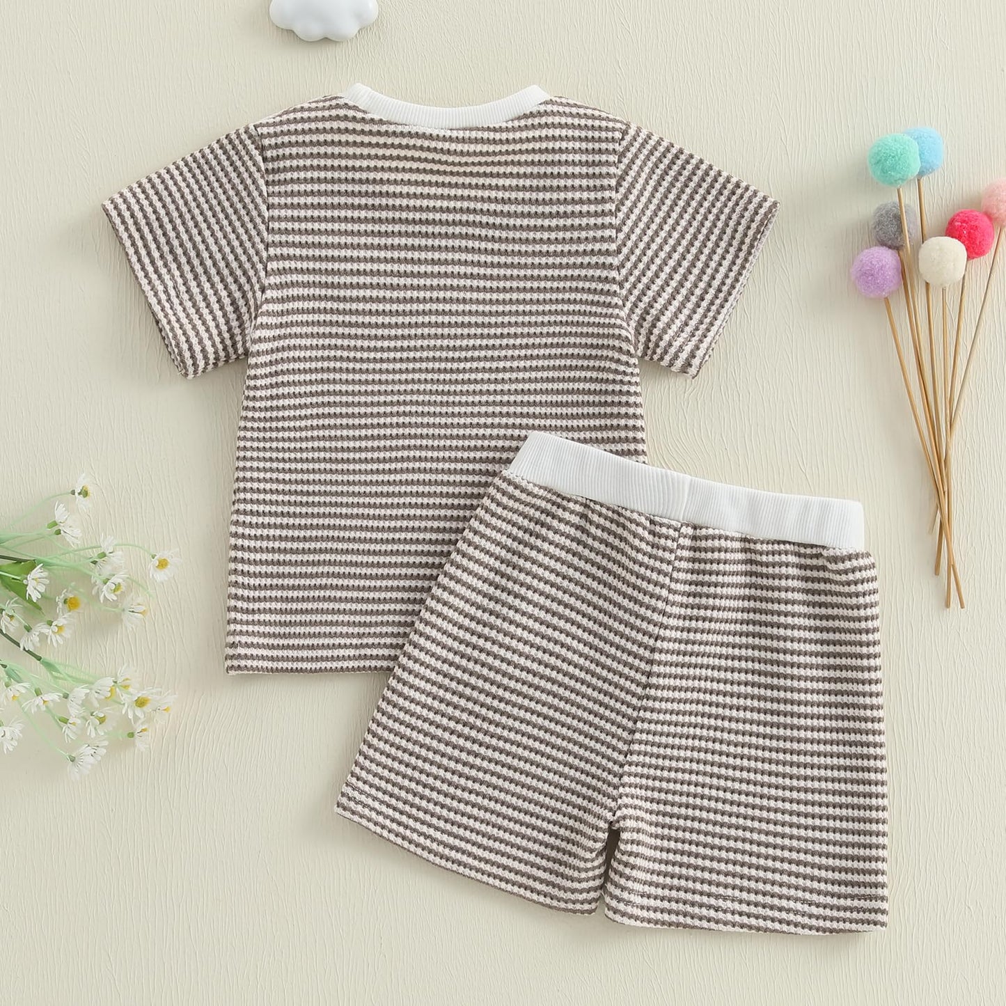 VISGOGO Baby Boy Girls Toddler Summer Outfit Striped T-shirt Toddler Boy Summer Clothes 6 12 18 Months 2 3 4 5 T Short Set