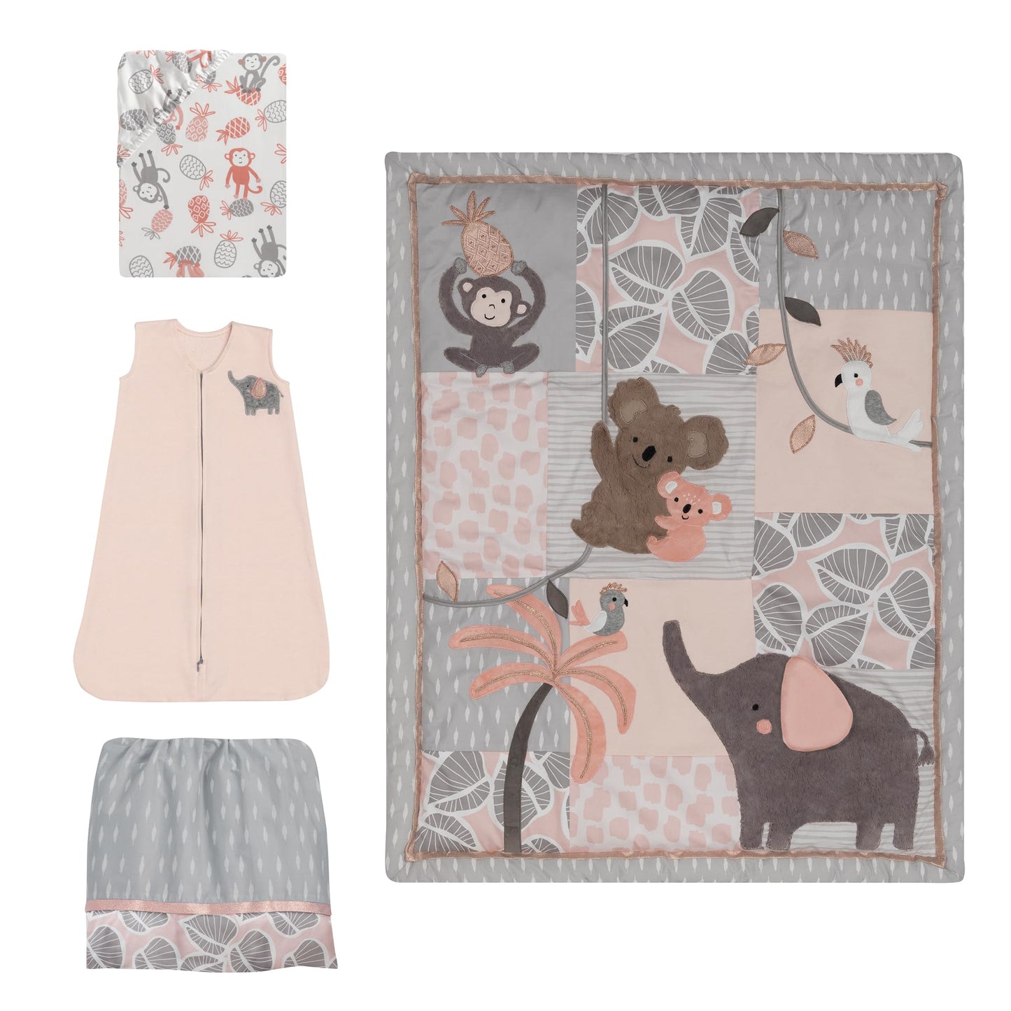 Lambs & Ivy Painted Forest 4-Piece Crib Bedding Set - Gray, Beige, White