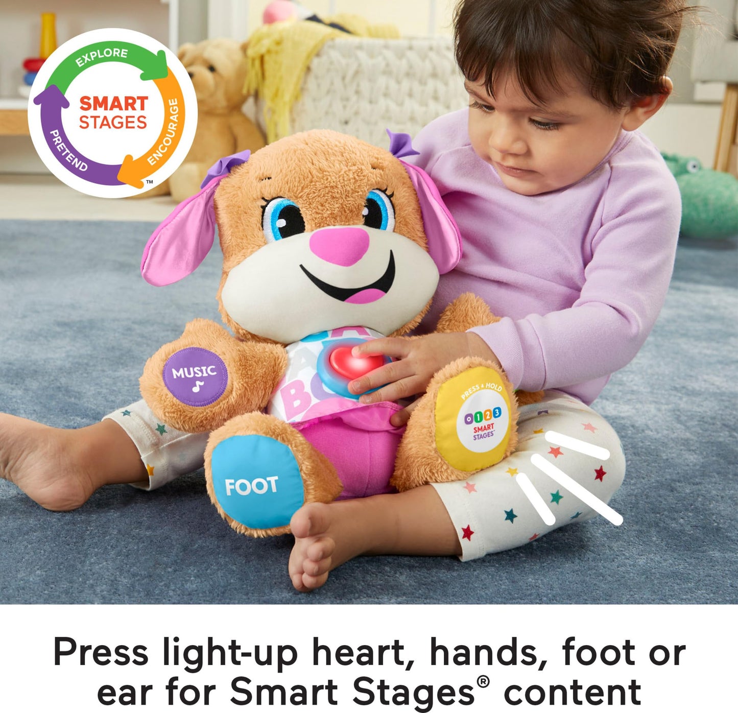 Fisher-Price Baby & Toddler Toy Laugh & Learn Smart Stages Puppy Musical Plush with Lights & Phrases for Infants Ages 6+ Months