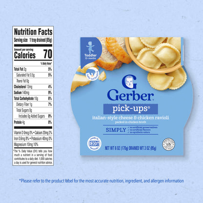 Gerber Pick-Ups Chicken and Parmesan Cheese Ravioli in Tomato Sauce Toddler Meals, 4.5 Oz Tray (Pack of 8)