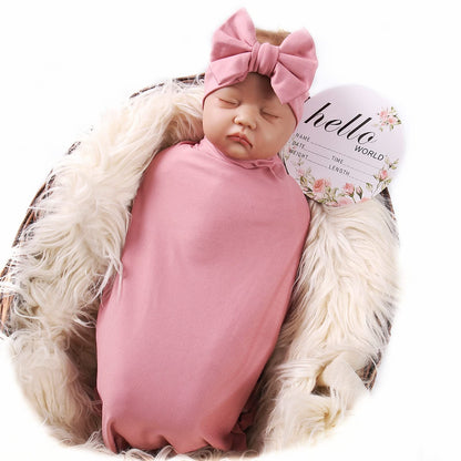 Galabloomer Newborn Receiving Blanket Headband Set Baby Flower Swaddle (vintage flower)