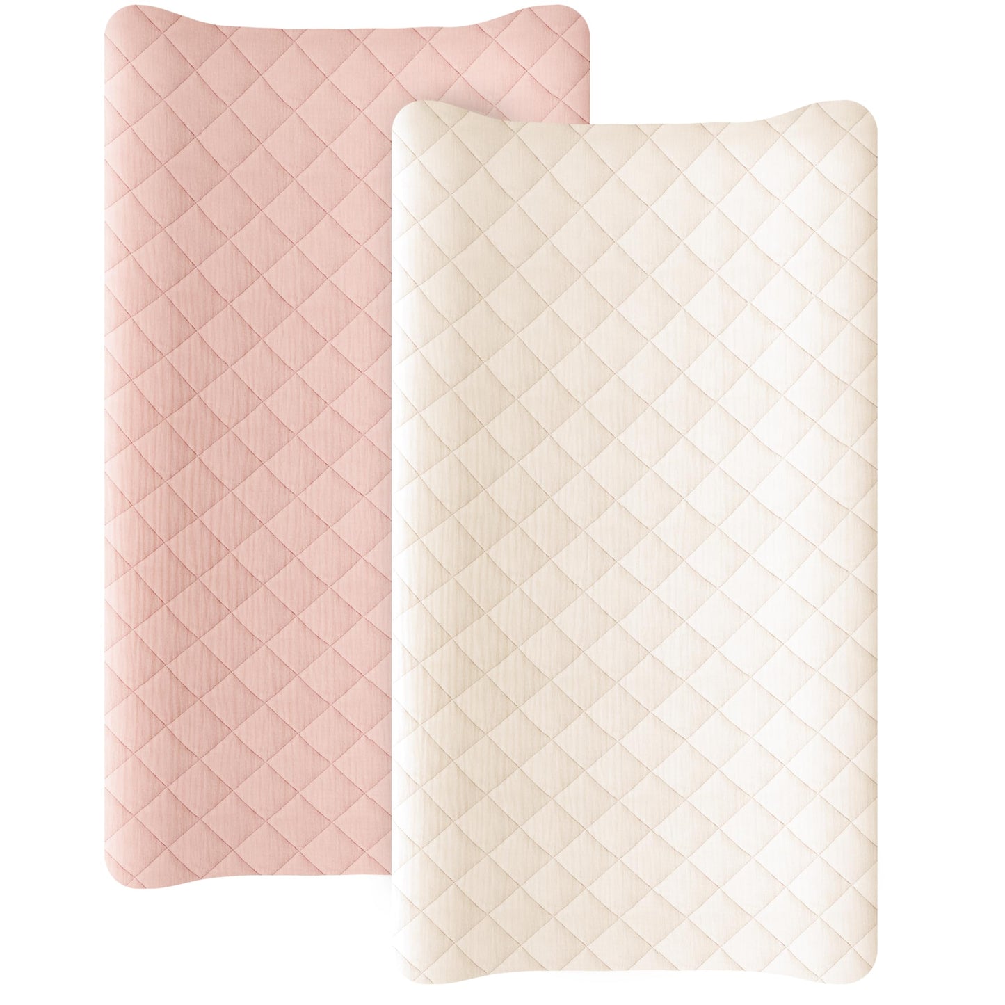 Konssy Waterproof Muslin Changing Pad Cover 2 Pack, Quilted Cotton Fitted Diaper Chang Table Cover, Soft Changing Pad Sheets for Girls Boys (Blossom,Pink)