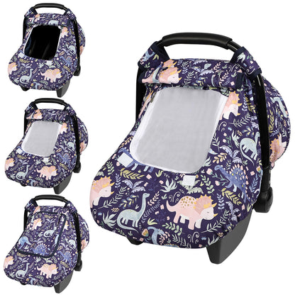 Pea Pod Car Seat Cover Baby, Infant Car Seat Canopy Covers for Newborn with 2 Layers Windows of Breathable Mesh Fabric, Lightweight Polyester/Soft Minky Dot Backing (Floral & Rainbow)