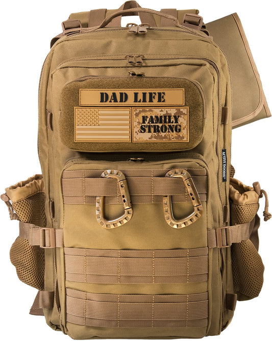 Dad Diaper Bag for Men with Removable Patches, Waterproof Tri-fold Changing Pad, Insulated Pouches, Molle Webbing, YKK Zippers, Black