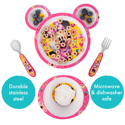 The First Years Bluey 4-Piece Place Setting - BPA Free Dishwasher Safe Toddler Dinnerware Set with Divided Plate, Bowl, Fork, Spoon - Multicolor