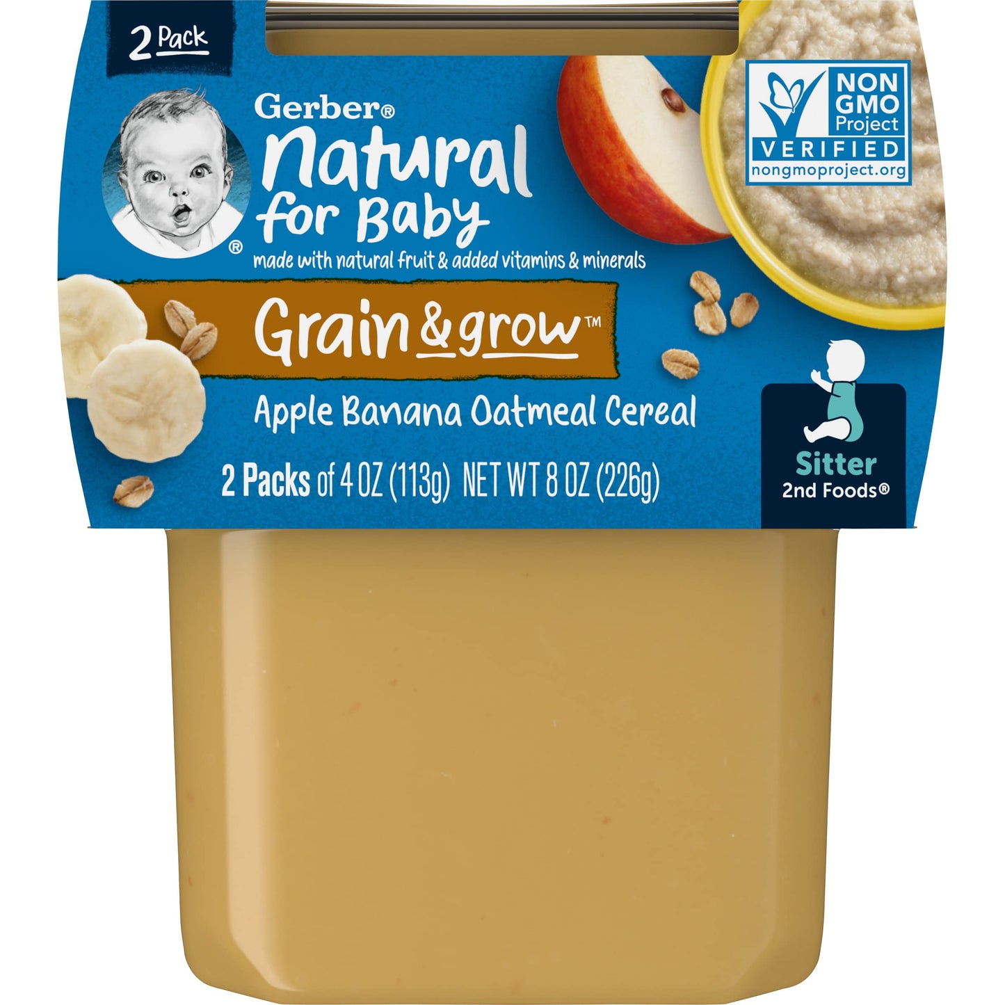 Gerber Baby Food 2nd Foods, Mixed Cereal, Pears & Cinnamon with Oatmeal Puree, 4 Ounce Tubs, 2-Pack (Pack of 8)