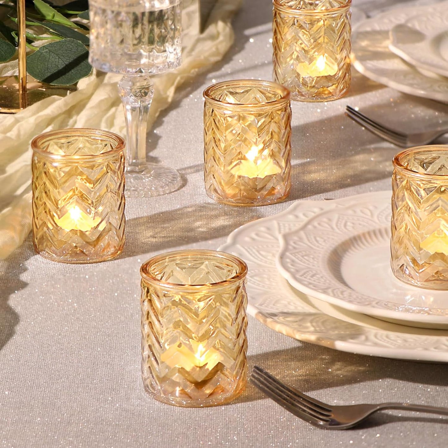 LAMORGIFT 12 PCS Blue Tealight Holders - Blue Votive Candle Holders for Wedding Party Decorations - Bulk for Wedding Reception, Bridal Shower, Baby Shower Party Decor