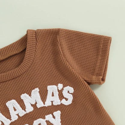 Kupretty Toddler Baby Boy Summer Clothes Embroiderey Waffle Knit Short Sleeve T-Shirt Tees + Casual Shorts Cute Clothing Set