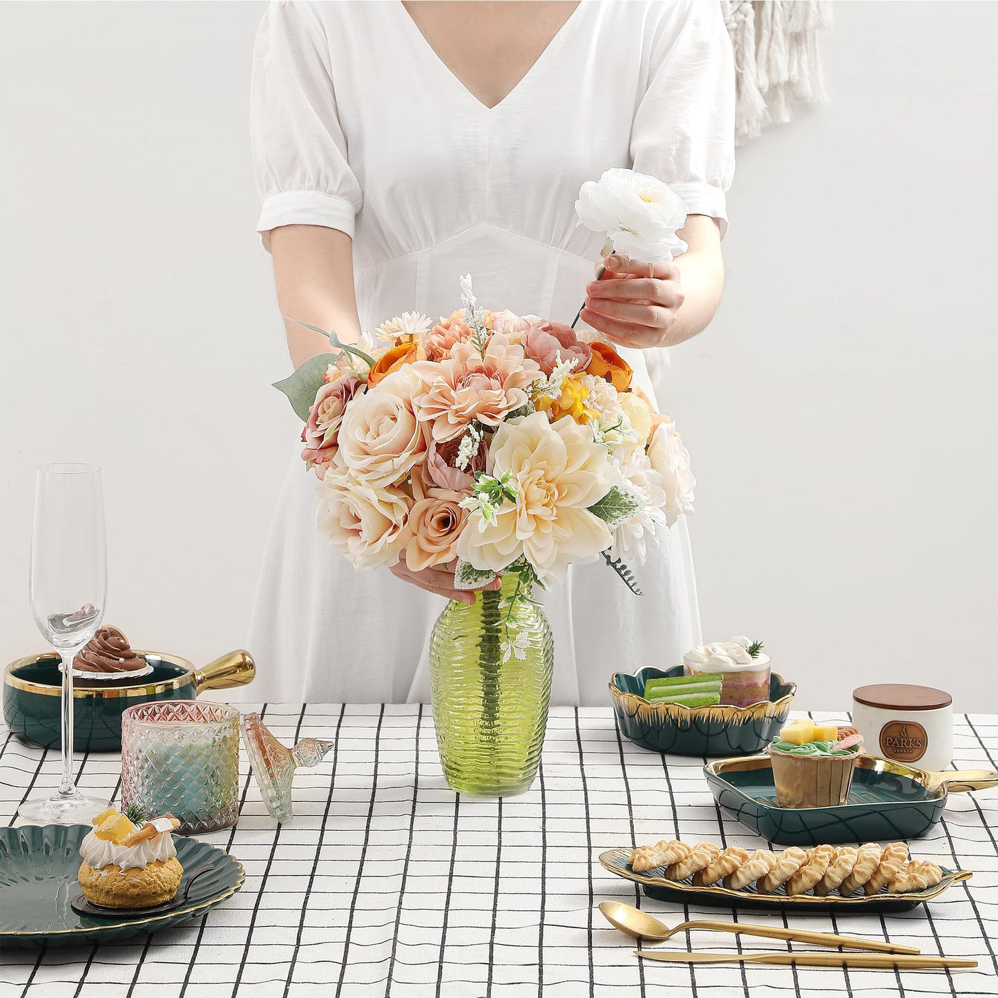 Artificial Flowers Combo, Fake Flowers for DIY Tables Centerpieces Baby Shower Bridal Shower Wedding Bouquet Arrangements Party Candle Holder Cake Decor Flower Home Decorations