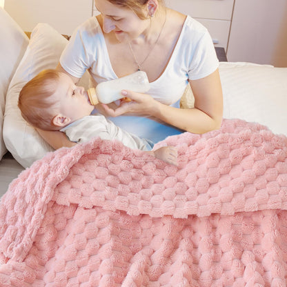 HOMRITAR Baby Blanket for Boys or Girls 3D Jacquard Fluffy Fuzzy Soft Warm Cozy Flannel Fleece Warm Blanket for Nursery, Stroller Toddler Bedding (30 x 40 Inch, Blue)