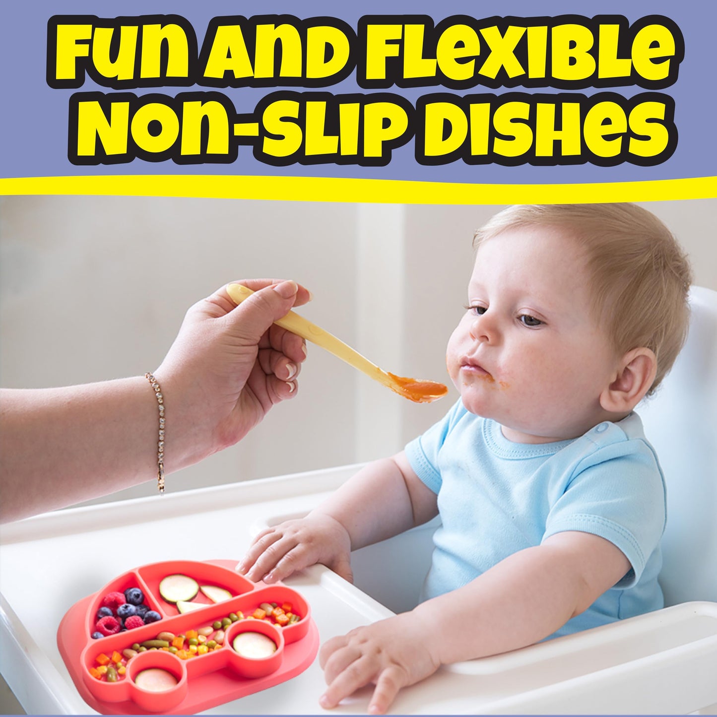 Animal Silicone Compartment Plates- 3 PK Lion, Monkey, Elephant- Large Divided Sections for Easy Grabbing Baby Food Training, Non-Slip Unbreakable Material, Flexible Shapes for Toddlers, Kids-BPA Free
