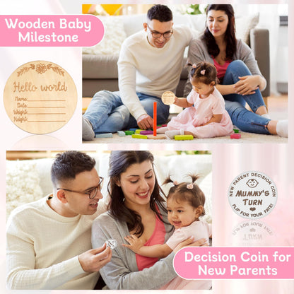 11 Pcs Baby Shower Gifts Basket for Newborns Baby Boy Gender Neutral Baby Gift Set with Baby Blanket Rattle, Milestone Security Blanket Decision Coin & Towels Socks Essentials for Baby Boys Girls